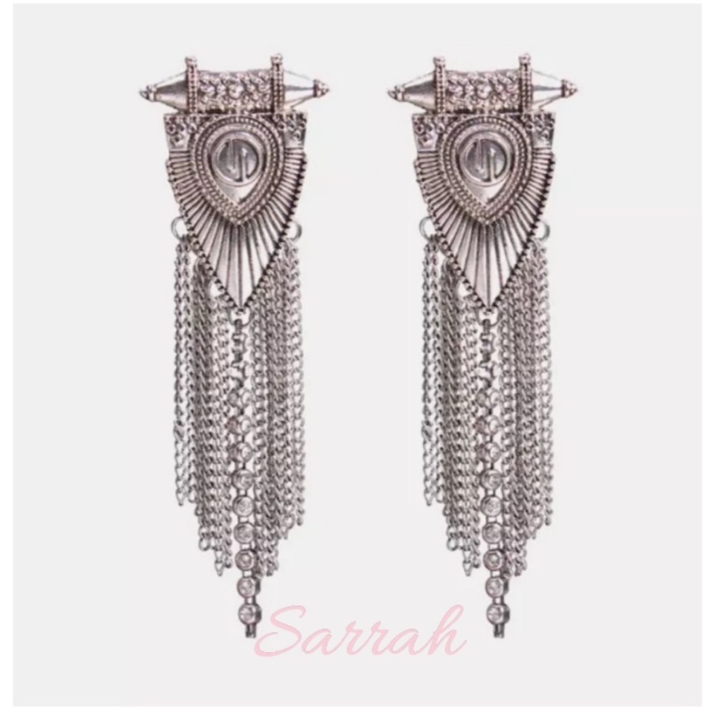 Silver Bohemian Fringe Statement Earrings Rhinestones Crystal Chandelier Jewelry